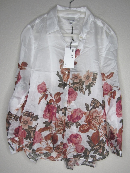 Bailey 44 Tops - NWT Bailey 44 White Sheer Floral Long Sleeve Button Down Blouse Collar size L